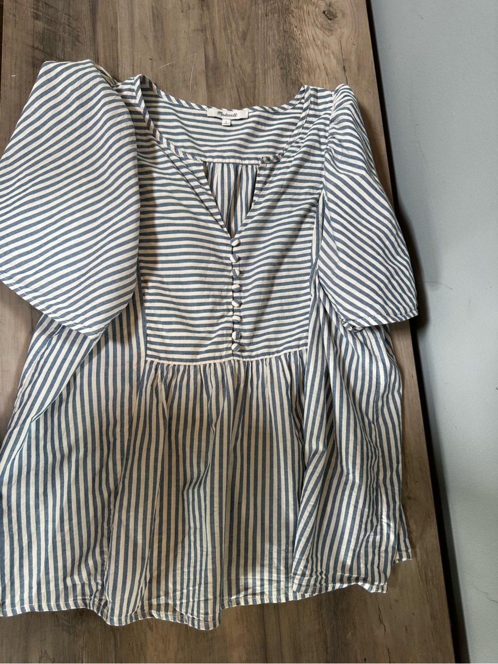 Madewell White and Black Vertical-Stripe V-Neck Peplum Blouse - Picture 2 of 7